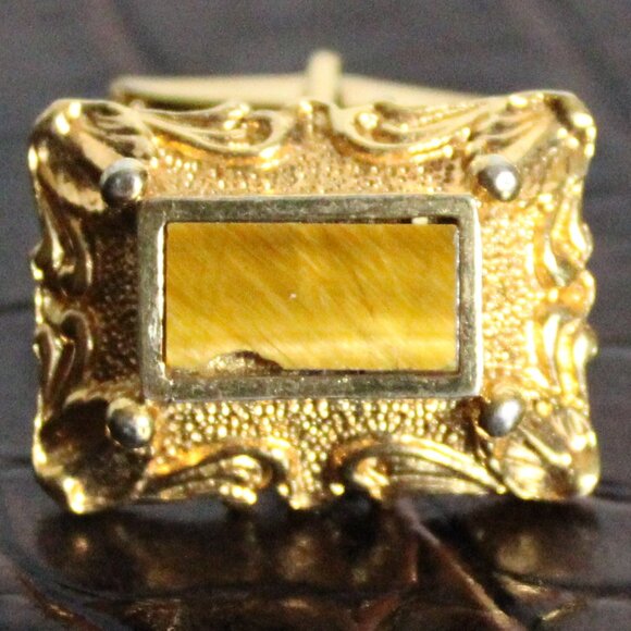 1970s Gold Tone Cuff Links Ornate Baroque Revival Style Vintage - Picture 2 of 8
